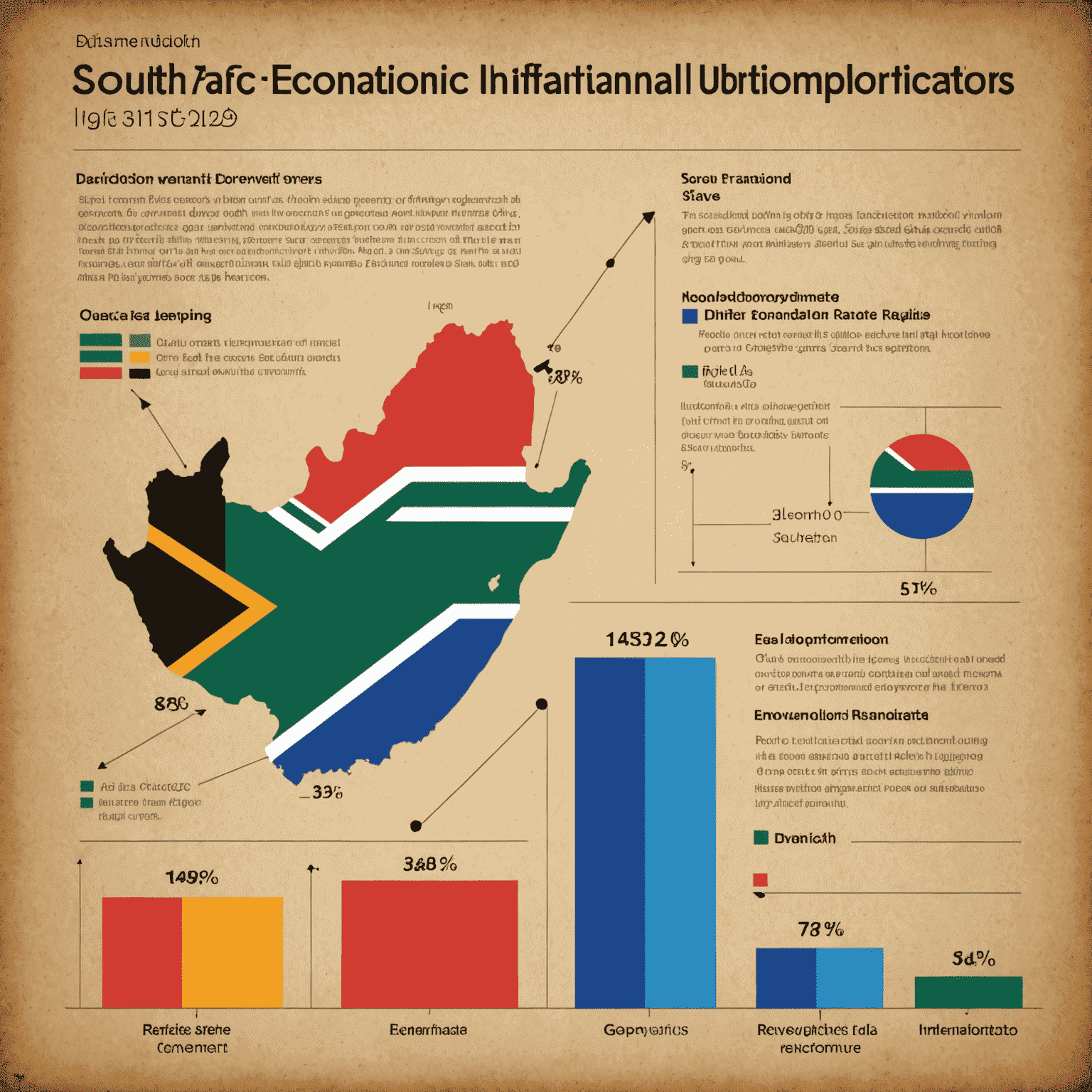 A graph showing various economic indicators for South Africa, including GDP growth, inflation rate, and unemployment figures